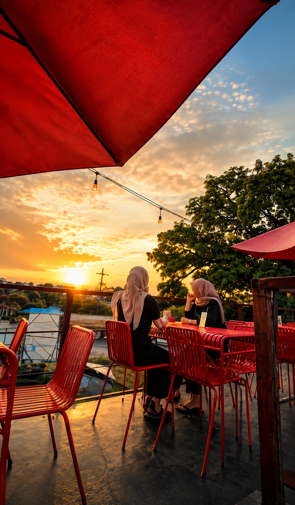 Pemandangan sunset dari rooftop Sam's Coffee & Eatery